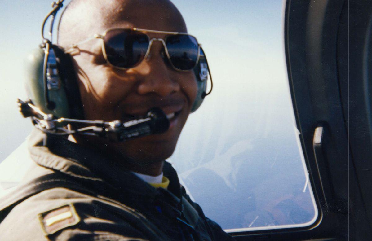 Lt. Commander Diallo Wallace in military aircraft cockpit