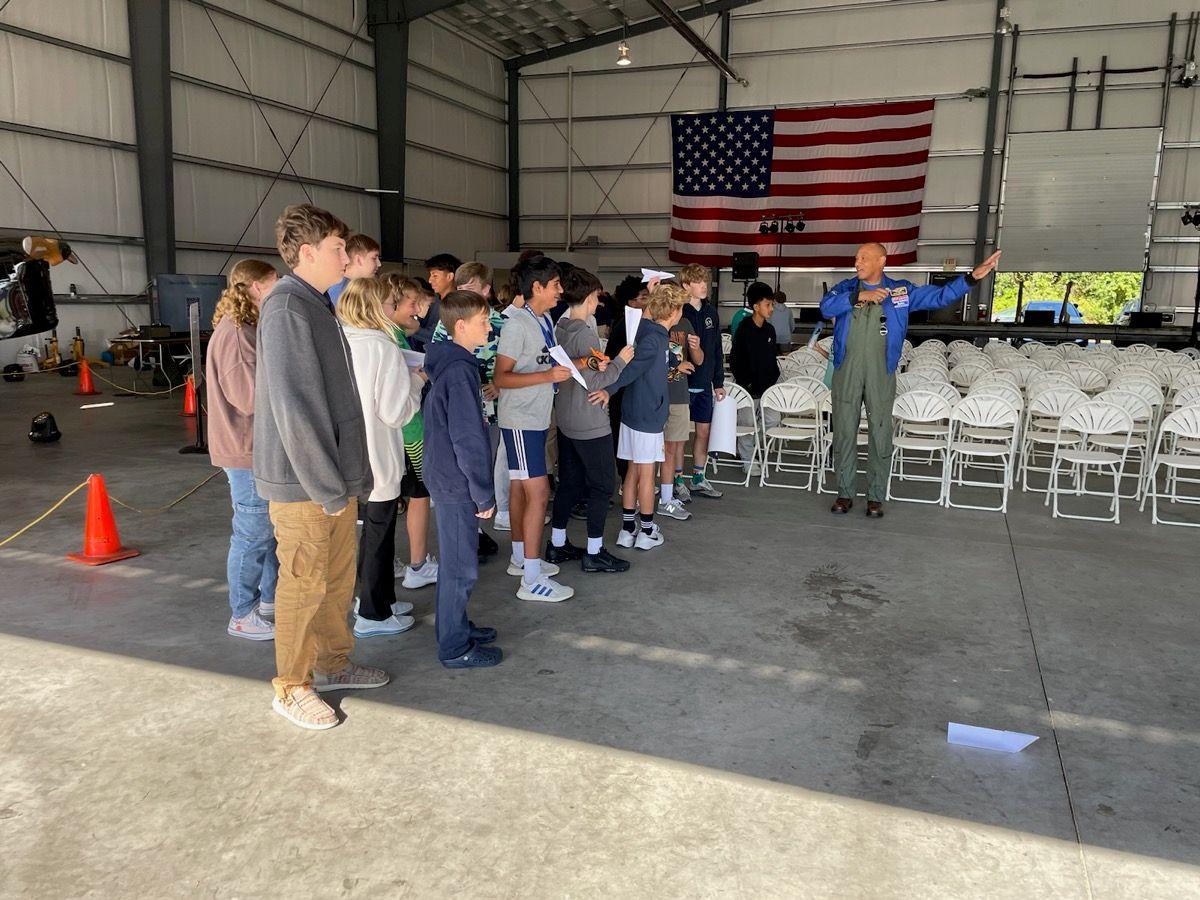 Students in hangar